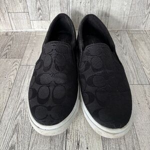 COACH Alegra Womens Size 8.5 Monogram Logo Black White Slip On Shoes Sneakers